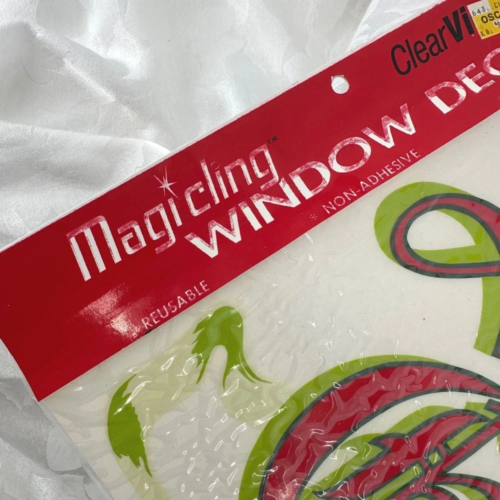 MagiCling Window Decor Red Green NEW 1986 Vintage Noel Seasons Greetings 2pk